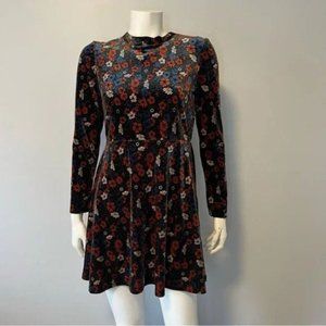 Topshop floral velvet mock neck fit and flare mini dress with full sleeves US 8